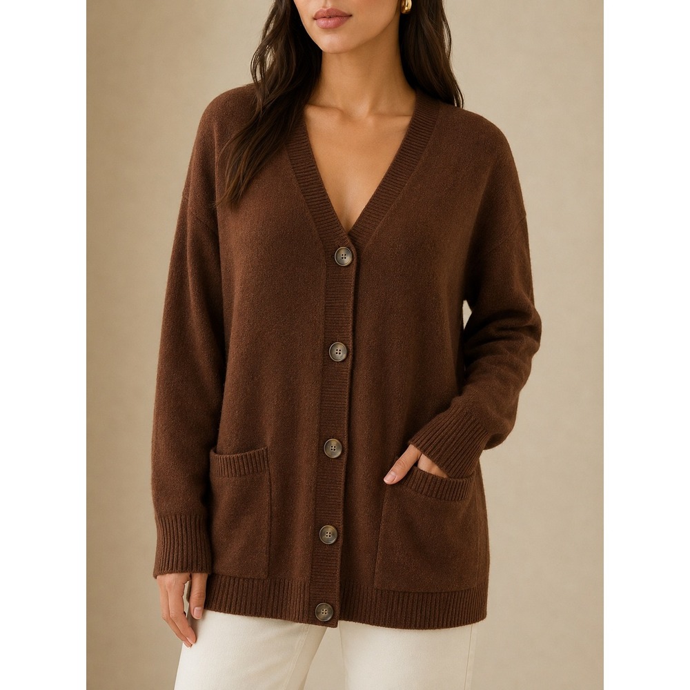 NAADAM Luxe Cashmere Cardigan XS Grandpa Brown Oversized Soft Boyfriend Sweater
